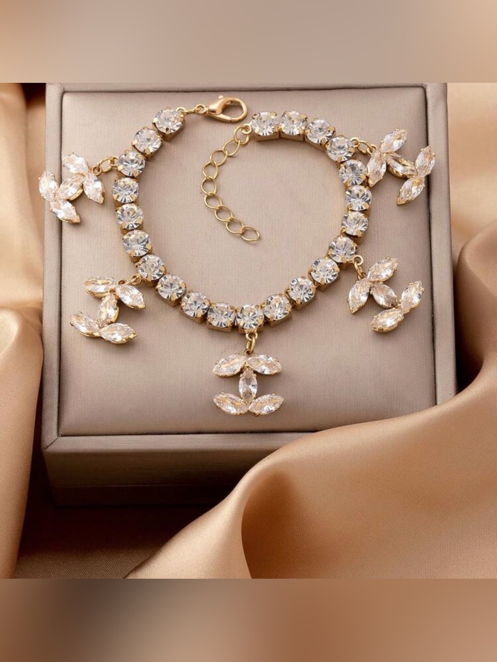 Macy's Gold Bracelet with Clear Crystal Drops